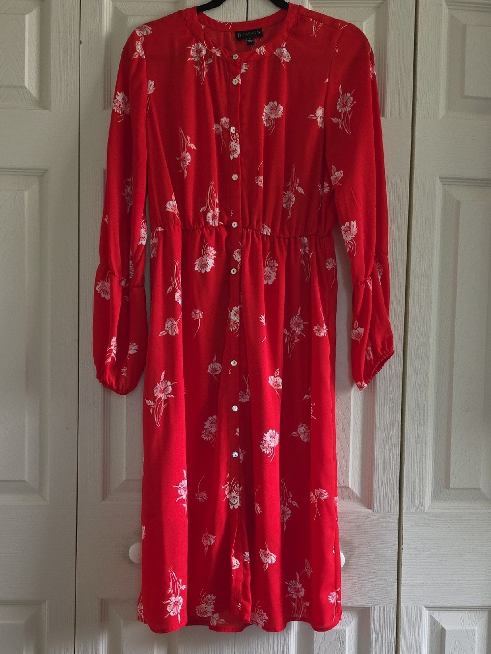 Bobeau Red Floral Button-Front Women's Dress Size Small